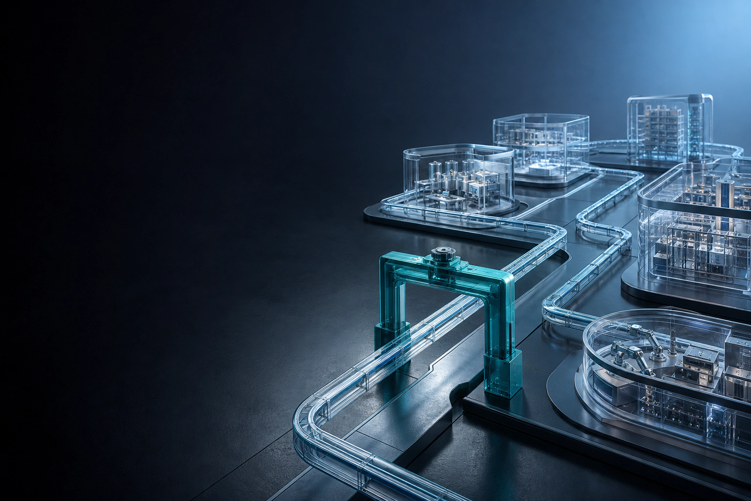 A flexible cobalt process passing through tailored modules and a teal human-control gate.
