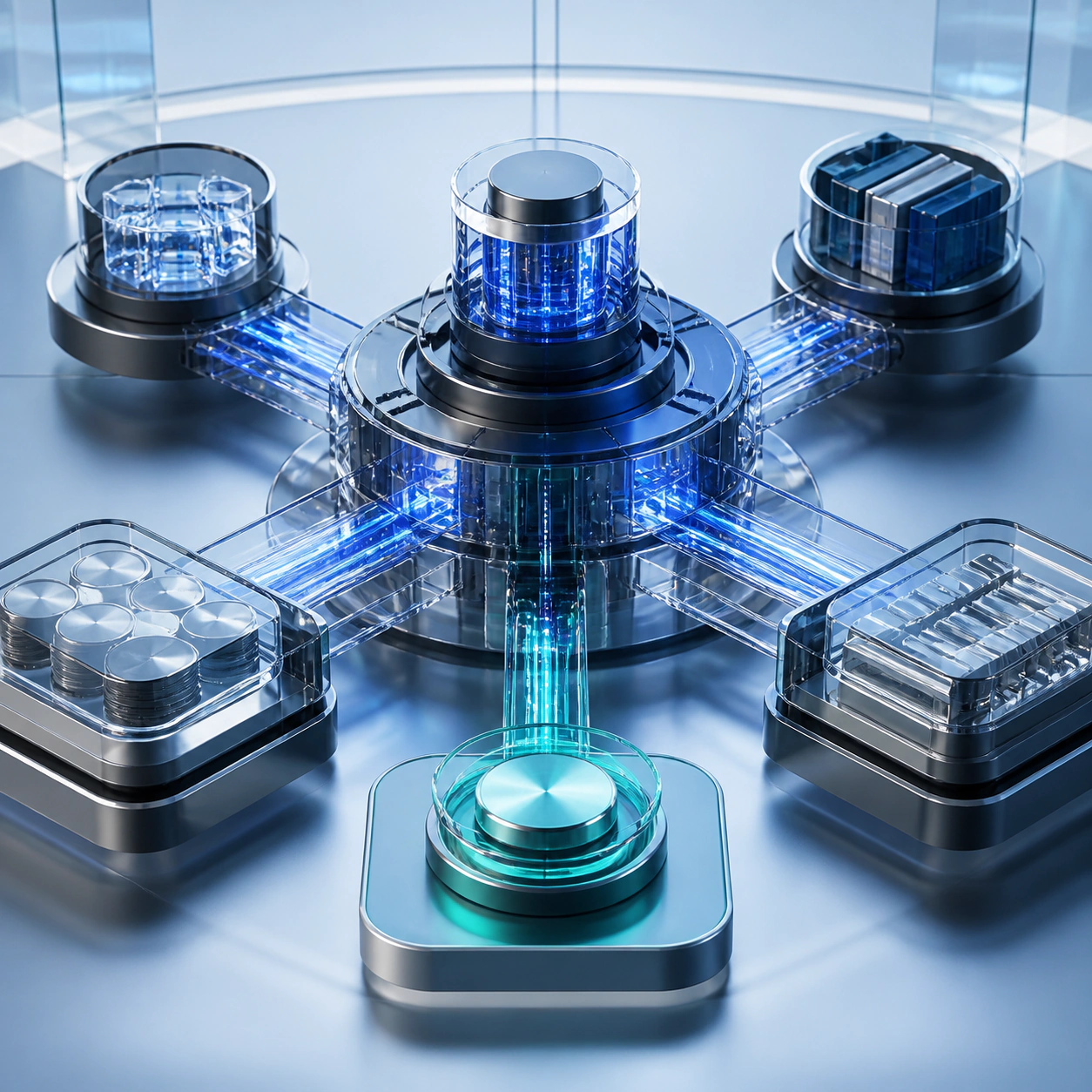 Editorial visualization of automate the work between customers, people, and software.